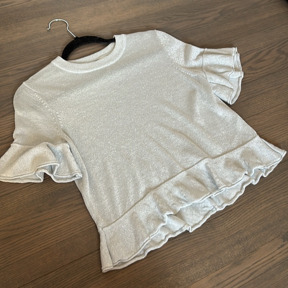 Silver Ruffle Sleeve Top